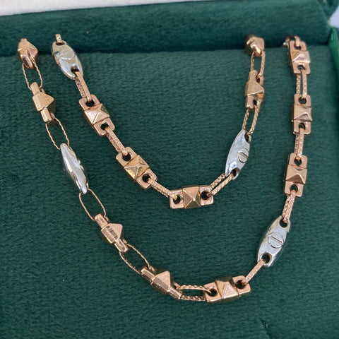 Cadena Rustica Eslabones Rombos Tornillos Oro blanco y Oro rosa 18k 9,22 Gr / 4 mm / 45 Cm *