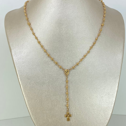 Rosario Bola Lisa 3mm Virgen Milagrosa Oro amarillo 18k 6,62 Gr / 45 Cm
