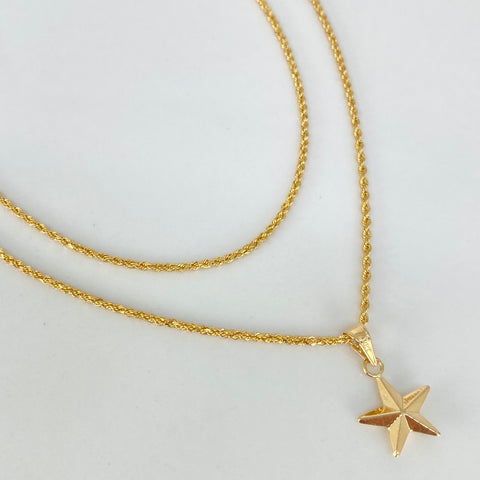 Set Cadena ● Lazo + Dije Estrella Oro amarillo 18k 1,88 Gr / 1,3 mm / 50 Cm †