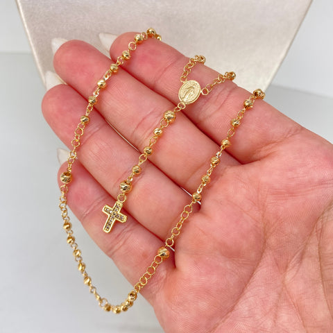 Rosario Virgen Milagrosa Bolas Diamantadas 4/3mm Oro amarillo 6,75 Gr / 48 Cm