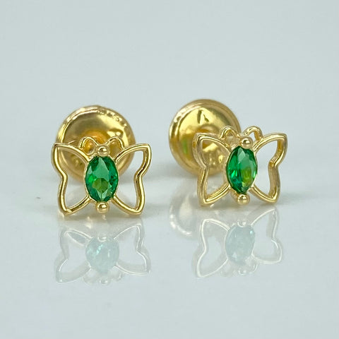 Topos Mariposa Circon Verde Oro amarillo 18k 0,65 Gr / 6,6 mm