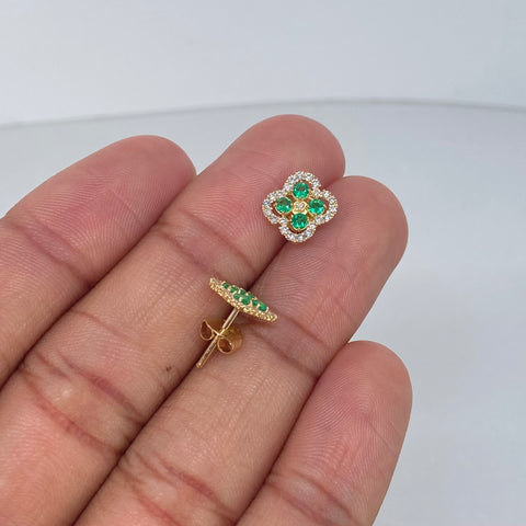 Topos Trebol Esmeraldas 35PTS Diamantes 40PTS Oro amarillo 1,6 Gr / 9,5 mm †
