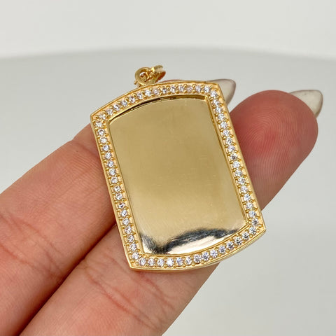 Dije Placa Rectangular Circones Blancos Oro amarillo 18k 4,62 Gr / 4,2 Cm *