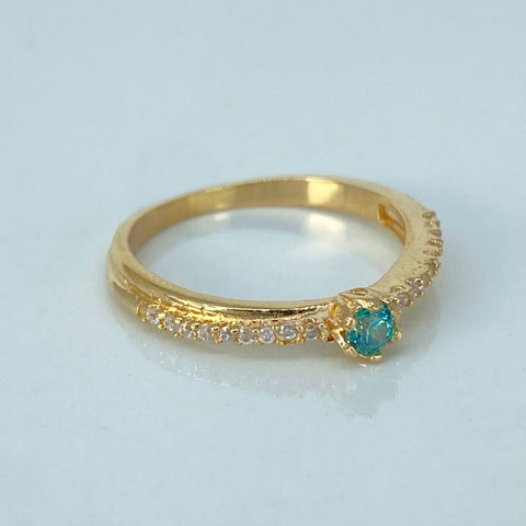 Anillo Solitario Churumbela Circones Blancos Celeste Oro amarillo / Talla 5 3/4 / 2,21 Gr †