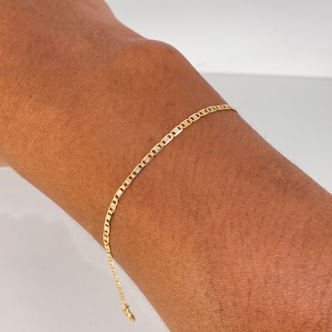 Pulso ● Escalera Plana Diamantada Tres oros 18k +1 / 1,45 Gr / 2 mm / 19,5 Cm *