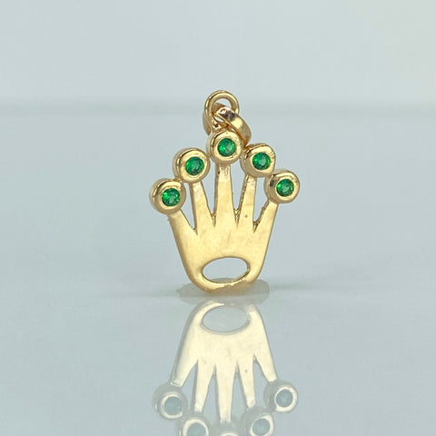 Dije Corona RX Circones Verdes Oro amarillo 18k 1,31 Gr / 2,1 Cm  *