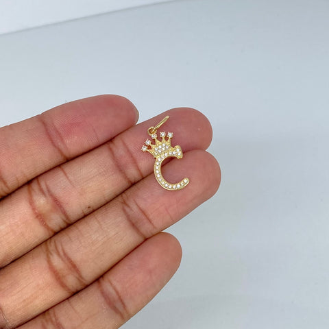 Dije Letra C Corona Circones Blancos Oro amarillo 1,65 Gr / 2,6 Cm *