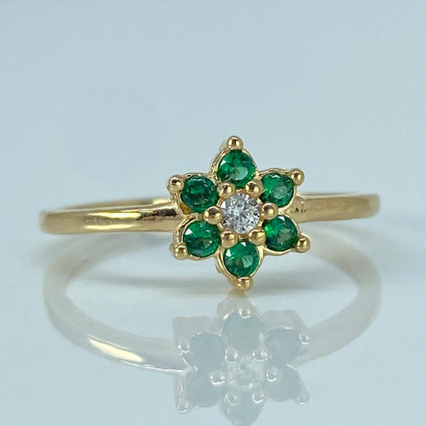 Anillo Flor Circones Verdes Blancos Oro amarillo / Talla 6 / 1,85 Gr *