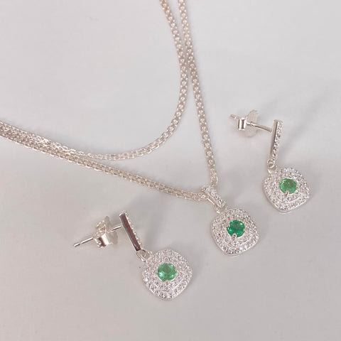 Set Cadena China + Dije Esmeralda + Topos Esmeraldas Plata 925 5,86 Gr / 1,6 mm / 50 Cm *