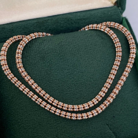 Cadena ● Punto Cuadrado Diamantado Oro blanco y Oro rosa 18k +3 / 18,9 Gr / 3,2 mm / 60 Cm *