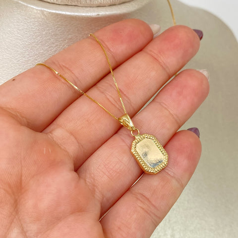 Set Cadena ● Veneciana + Dije Placa Rectangular Curva Oro amarillo 18k 1,25 Gr / 0,5 mm / 45 Cm *