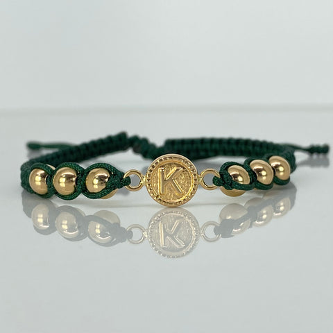 Pulsera tejida Herraje Letra K BL 6uni 5mm Hilo Verde Oro amarillo 18k 1,03 Gr *