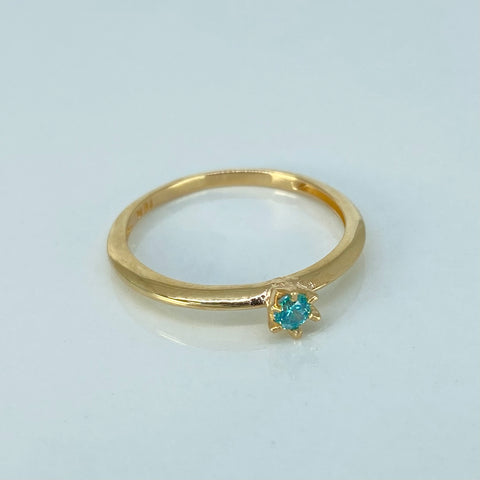 Anillo Solitario Circon Azul Oro amarillo / Talla 8 1/4 / 1,75 Gr †