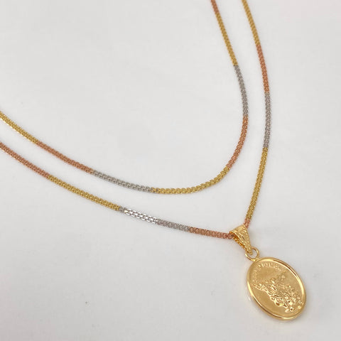 Set Cadena ● China + Dije San Miguel Arcangel Tres oros 18k 4,15 Gr / 1,4 mm / 60 Cm