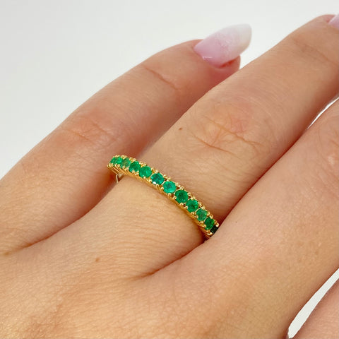 Anillo Churumbela 13 Esmeraldas 0.33Ct Oro amarillo 18k / Talla 6 3/4 / 2,7 Gr / 2 mm  *