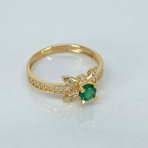 Anillo Solitario x Circones Blancos Verde Oro amarillo 18k / Talla 6 / 2,17 Gr *