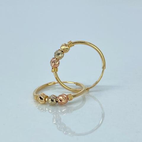 Candongas Imperdibles Bolas Diamantadas 3mm Tres oros 1,1 Gr / 1,7 Cm †