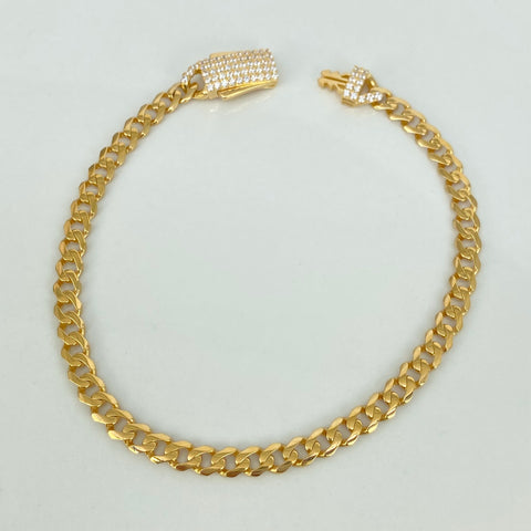 Pulso ● Cubano Circones Blancos Oro amarillo 18k +1 / 6,68 Gr / 4,5 mm / 20,2 Cm