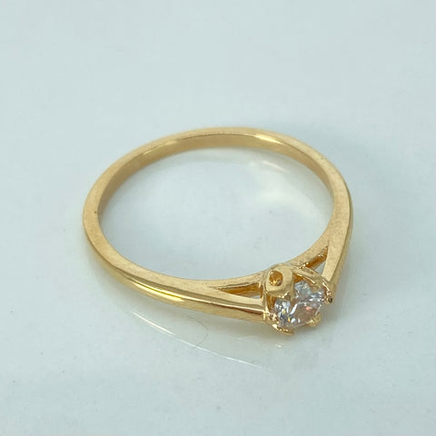 Anillo Solitario Circon Blanco Oro amarillo / Talla 6 1/2 / 1,91 Gr *