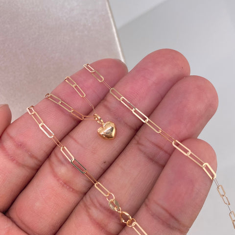 Set Cadena ● Cajon + Dije Corazon Oro amarillo 18k 1,05 Gr / 2 mm / 45 Cm