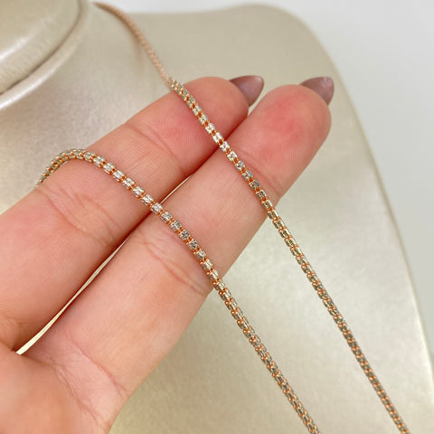 Cadena Punto Cuadrado Diamantado  Oro blanco y Oro rosa 18k +3 / 8,55 Gr / 2 mm / 60 Cm †