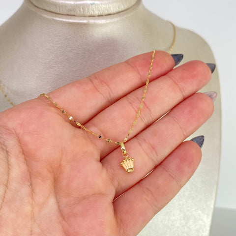 Set Cadena ● Flor Espejo + Dije Corona RX Oro amarillo 18k 1,2 Gr / 1,1 mm / 45 Cm *