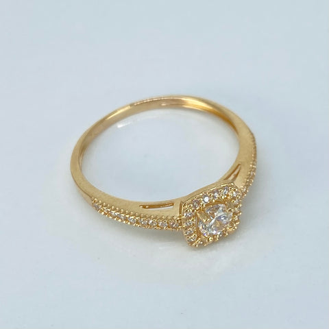 Anillo Solitario Cuadrado Circones Blancos Oro amarillo / Talla 8 1/4 / 2,2 Gr