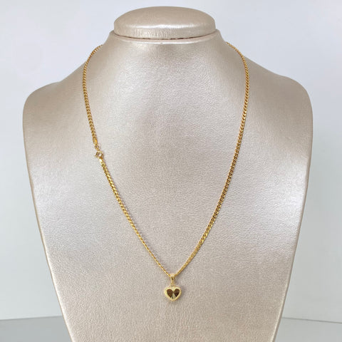 Set Cadena ● Cubana + Dije Corazon Diamantado Oro amarillo 18k 2,7 Gr / 2,5 mm / 45 Cm *