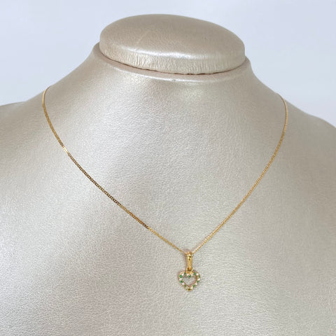 Set Cadena ● Escalera Plana + Dije Corazon Esmeraldas Oro amarillo 18k 1,75 Gr / 1 mm / 40 Cm †