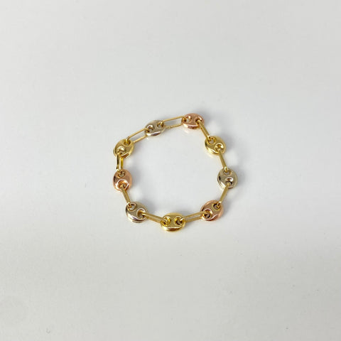 Anillo GC 9 Eslabones Tres oros 18k / Talla 5 1/2 Hasta 7 3/4  / 0,53 Gr