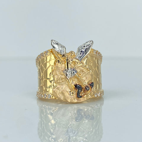 Anillo San Miguel Arcangel Circones Blancos Oro amarillo y Oro blanco 18k / Talla 10 3/4 / 8,47 Gr