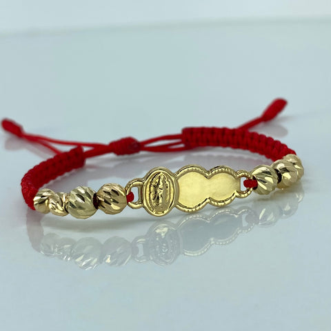 Pulsera tejida Placa Bebe / BD 8uni 5/4mm Hilo Rojo Oro amarillo 1,49 Gr *