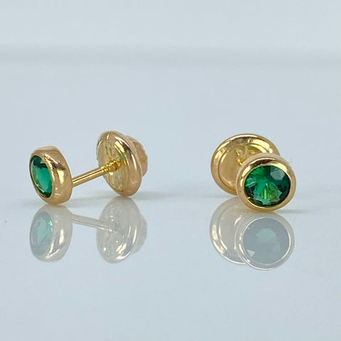 Topos Bisel Circon Verde Oro amarillo 18k 0,85 Gr / 5 mm †