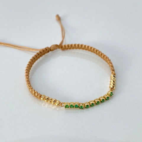 Pulsera tejida Herraje Circones Verdes / BD 10uni 3mm / Hilo Beige Oro amarillo 1,19 Gr †