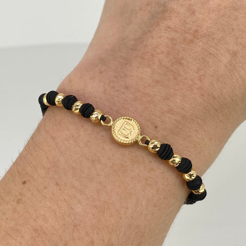 Pulsera tejida Herraje Letra B / BD 10uni 3mm / Hilo Negro Neopreno Oro amarillo 18k 1,11 Gr *