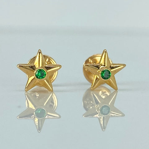 Topos Estrella Circon Verde Oro amarillo 18k 0,6 Gr / 7 mm †