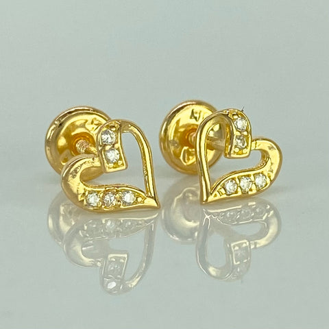 Topos Silueta Corazon Circones Blancos Oro amarillo 18k 0,85 Gr / 6,7 mm  *