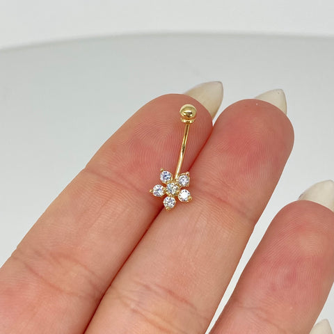 Piercing Flor Circones Blancos / Oro Amarillo 18k (Joya) / 0,65gr / 1.8cm / (Ombligo) *