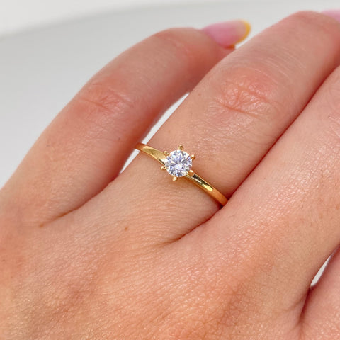 Anillo Solitario Circon Blanco Oro amarillo / Talla 6 3/4 / 1,25 Gr †