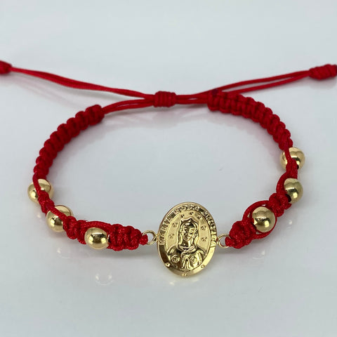 Pulsera tejida Herraje Rosa Mistica / BL 6mm 6uni / Hilo Rojo Oro amarillo 18k 2,35 Gr *