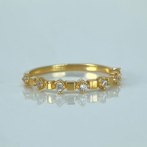 Anillo Churumbela Circones Blancos Cuadradas Oro amarillo / Talla 5 3/4 / 1,4 Gr †