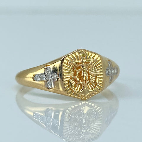Anillo Ancla Circones Blancos Oro amarillo y Oro blanco / Talla 9 / 2,5 Gr †