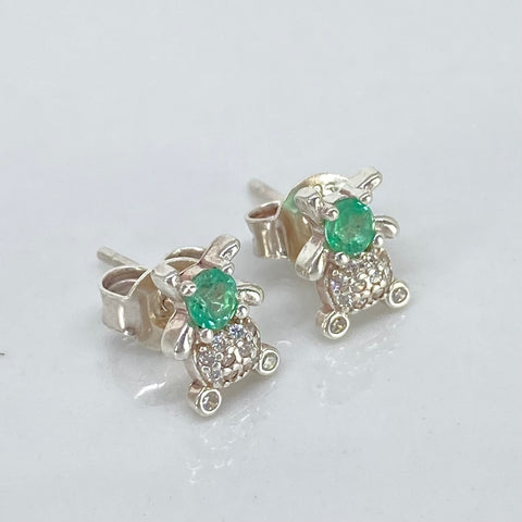 Topos Osos Esmeraldas 0.02Ct Circones Blancos Plata 925 1,23 Gr / 6 mm *