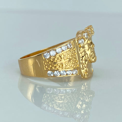 Anillo Rostro Jesus Circones Blancos Oro amarillo / Talla 9 1/4 / 5,7 Gr *