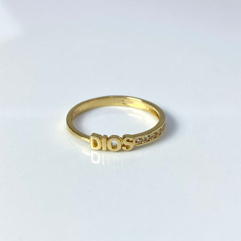 Anillo Dios Circones Blancos Oro amarillo 18k / Talla 6 1/2 / 1,63 Gr