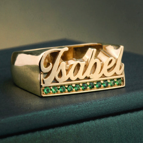Anillo Nombre Personalizado Con Circones POR FABRICACION Oro amarillo 18k / Talla 6/10 / 5,8 Gr *