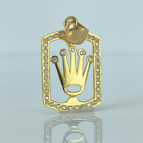 Dije Corona RX Circones Blancos Oro amarillo 18k 2,9 Gr / 3 Cm *