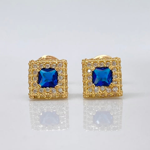 Topos Cuadro Circones Blancos Y Azul Oro amarillo 18k 1,30 Gr / 6,7 mm