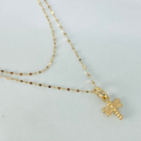 Set Cadena ● Crispeta + Dije Libelula Oro amarillo 18k 0,65 Gr / 1 mm / 50 Cm