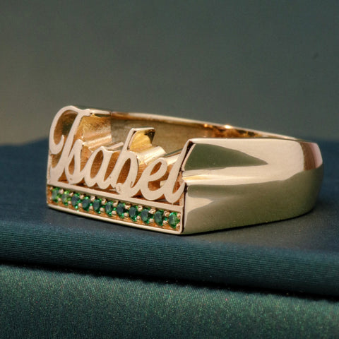 Anillo Nombre Personalizado Con Circones POR FABRICACION Oro amarillo 18k / Talla 6/10 / 5,8 Gr *